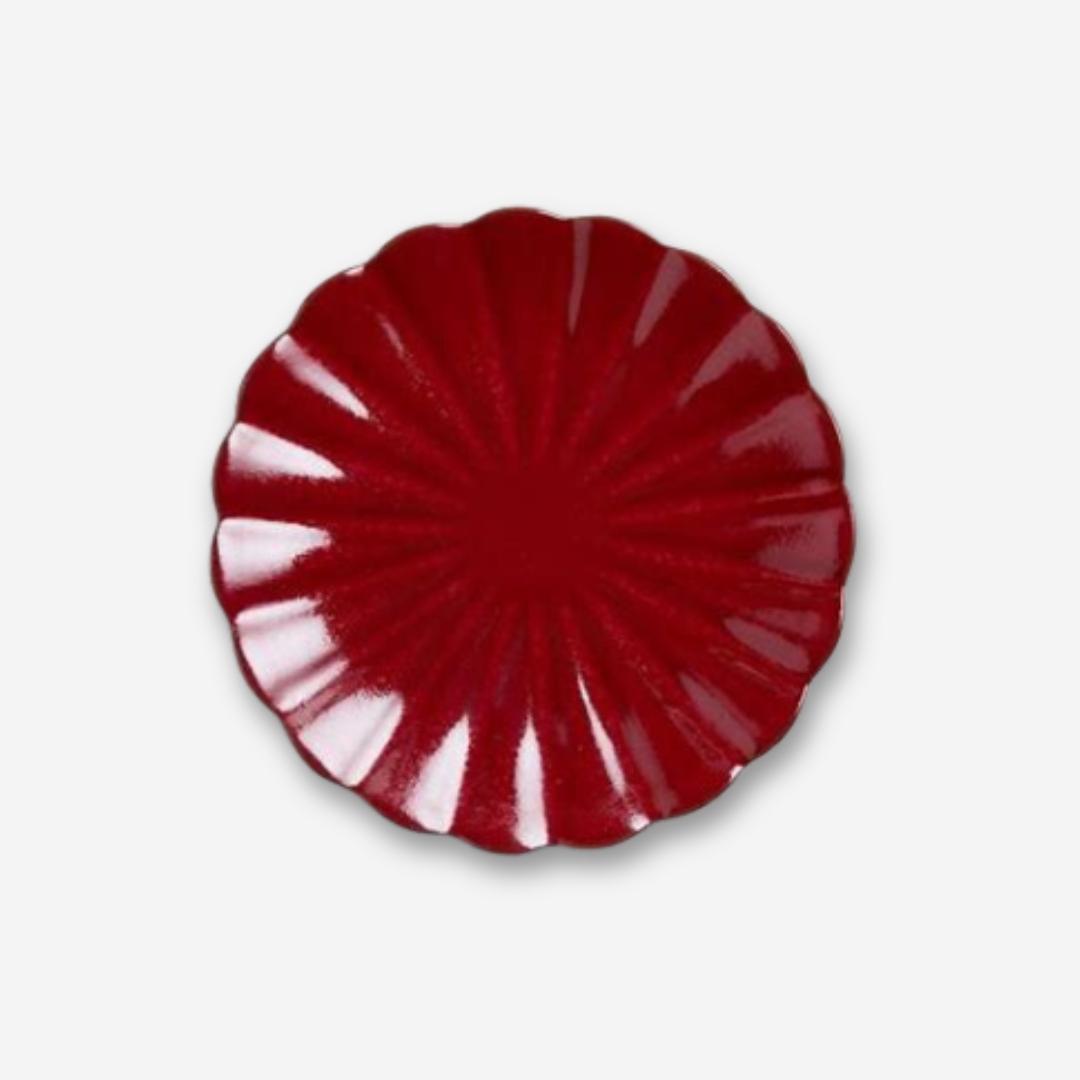 Fortune Garden Stoneware Red Scallop Plate